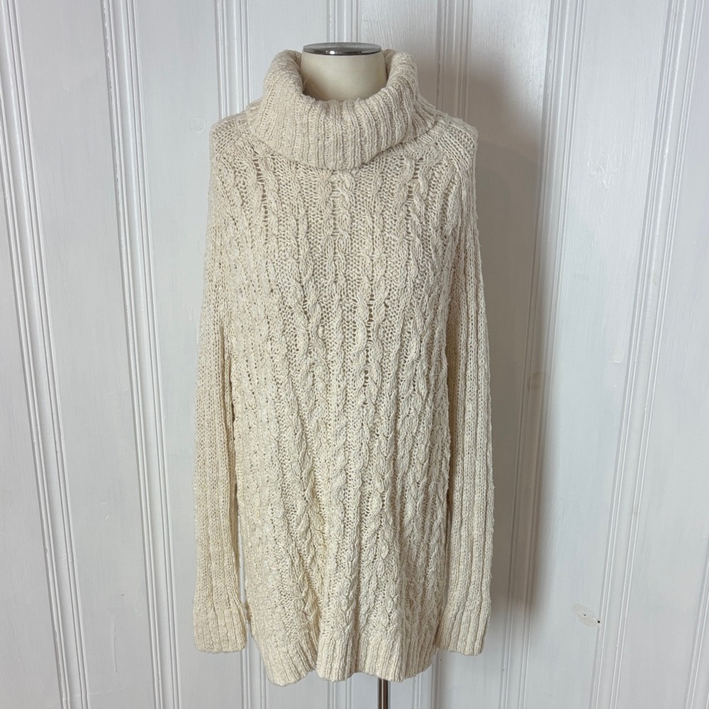 FREE PEOPLE Slouchy Open-Back Chunky Turtleneck Sweater – Size L, Oversized Fit